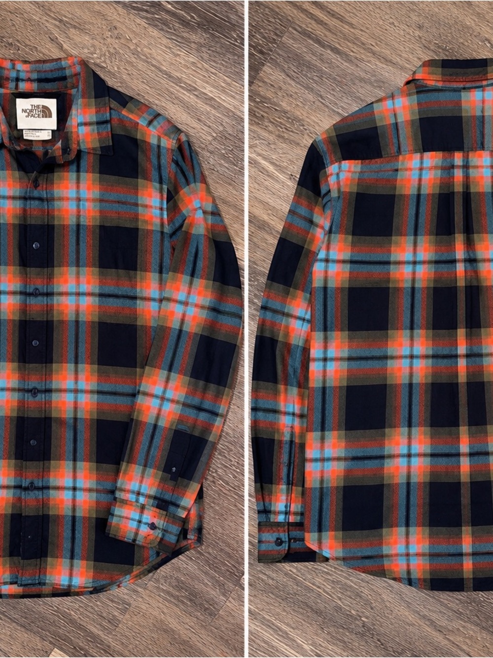 The North Face Men's Navy, Orange & Teal Plaid Button-Down Shirt
